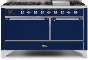 Ilve UM15FDQNS3MBCLP Majestic Ii 60 Inch Dual Fuel Liquid Propane Freestanding Range In Midnight Blue With Chrome Trim Freestanding Ranges freestanding dual fuel range 30 inch