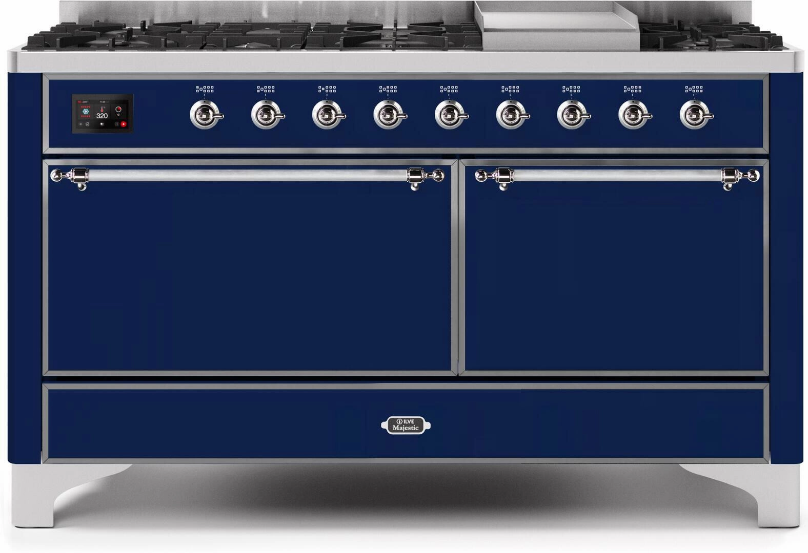 Ilve UM15FDQNS3MBCLP Majestic Ii 60 Inch Dual Fuel Liquid Propane Freestanding Range In Midnight Blue With Chrome Trim Freestanding Ranges freestanding dual fuel range 30 inch