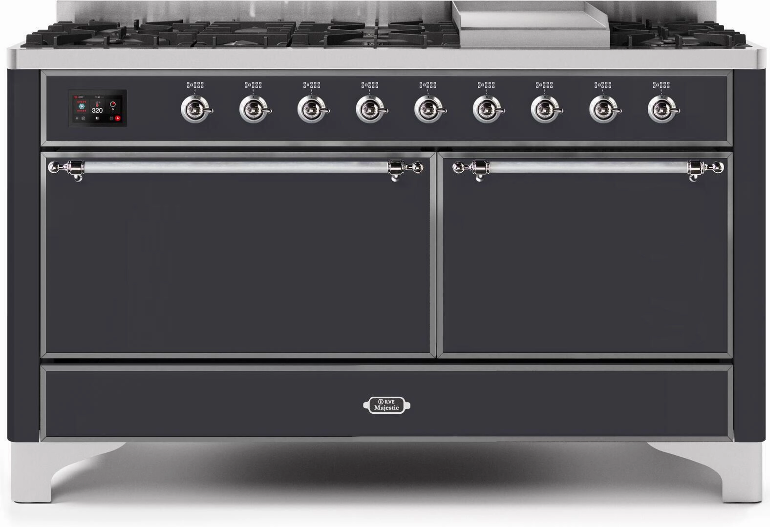 Ilve UM15FDQNS3MGCLP Majestic Ii 60 Inch Dual Fuel Liquid Propane Freestanding Range In Matte Graphite With Chrome Trim Freestanding Ranges freestanding dual fuel range 30 inch