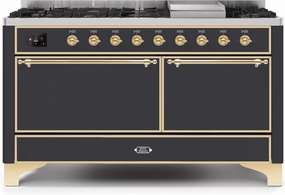Ilve UM15FDQNS3MGGLP Majestic Ii 60 Inch Dual Fuel Liquid Propane Freestanding Range In Matte Graphite With Brass Trim Freestanding Ranges freestanding dual fuel range 30 inch