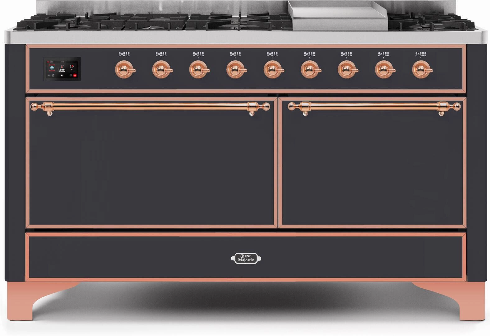 Ilve UM15FDQNS3MGPLP Majestic Ii 60 Inch Dual Fuel Liquid Propane Freestanding Range In Matte Graphite With Copper Trim Freestanding Ranges freestanding dual fuel range 30 inch