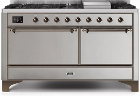 Ilve UM15FDQNS3SSBLP Majestic Ii 60 Inch Dual Fuel Liquid Propane Freestanding Range In Stainless Steel With Bronze Trim Freestanding Ranges freestanding dual fuel range 30 inch