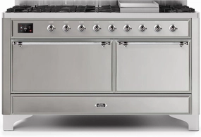Ilve UM15FDQNS3SSC Majestic Ii 60 Inch Dual Fuel Natural Gas Freestanding Range In Stainless Steel With Chrome Trim Freestanding Ranges freestanding dual fuel range 30 inch