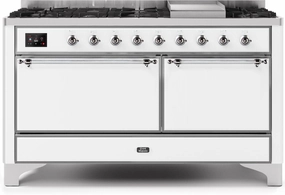 Ilve UM15FDQNS3WHC Majestic Ii 60 Inch Dual Fuel Natural Gas Freestanding Range In White With Chrome Trim Freestanding Ranges freestanding dual fuel range 30 inch