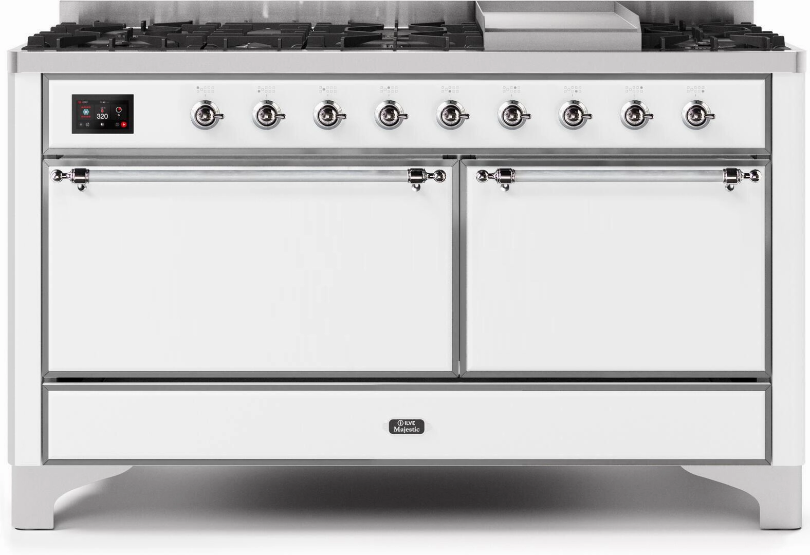 Ilve UM15FDQNS3WHCLP Majestic Ii 60 Inch Dual Fuel Liquid Propane Freestanding Range In White With Chrome Trim Freestanding Ranges freestanding dual fuel range 30 inch