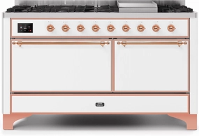 Ilve UM15FDQNS3WHP Majestic Ii 60 Inch Dual Fuel Natural Gas Freestanding Range In White With Copper Trim Freestanding Ranges freestanding dual fuel range 30 inch