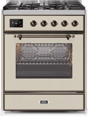 Ilve UM30DNE3AWBLP Majestic Ii 30 Inch Dual Fuel Liquid Propane Freestanding Range In Antique White With Bronze Trim Freestanding Ranges freestanding dual fuel range 30 inch