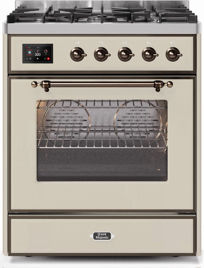 Ilve UM30DNE3AWBLP Majestic Ii 30 Inch Dual Fuel Liquid Propane Freestanding Range In Antique White With Bronze Trim Freestanding Ranges freestanding dual fuel range 30 inch