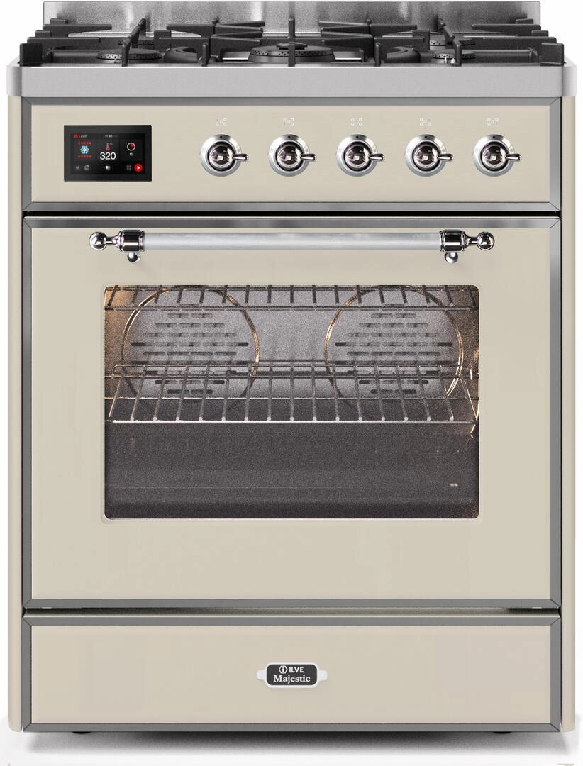 Ilve UM30DNE3AWC Majestic Ii 30 Inch Dual Fuel Natural Gas Freestanding Range In Antique White With Chrome Trim Freestanding Ranges freestanding dual fuel range 30 inch