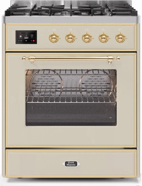 Ilve UM30DNE3AWGLP Majestic Ii 30 Inch Dual Fuel Liquid Propane Freestanding Range In Antique White With Brass Trim Freestanding Ranges freestanding dual fuel range 30 inch