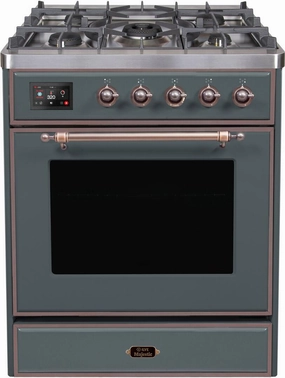 Ilve UM30DNE3BGB Majestic Ii 30 Inch Dual Fuel Natural Gas Freestanding Range In Blue Grey With Bronze Trim Freestanding Ranges freestanding dual fuel range 30 inch