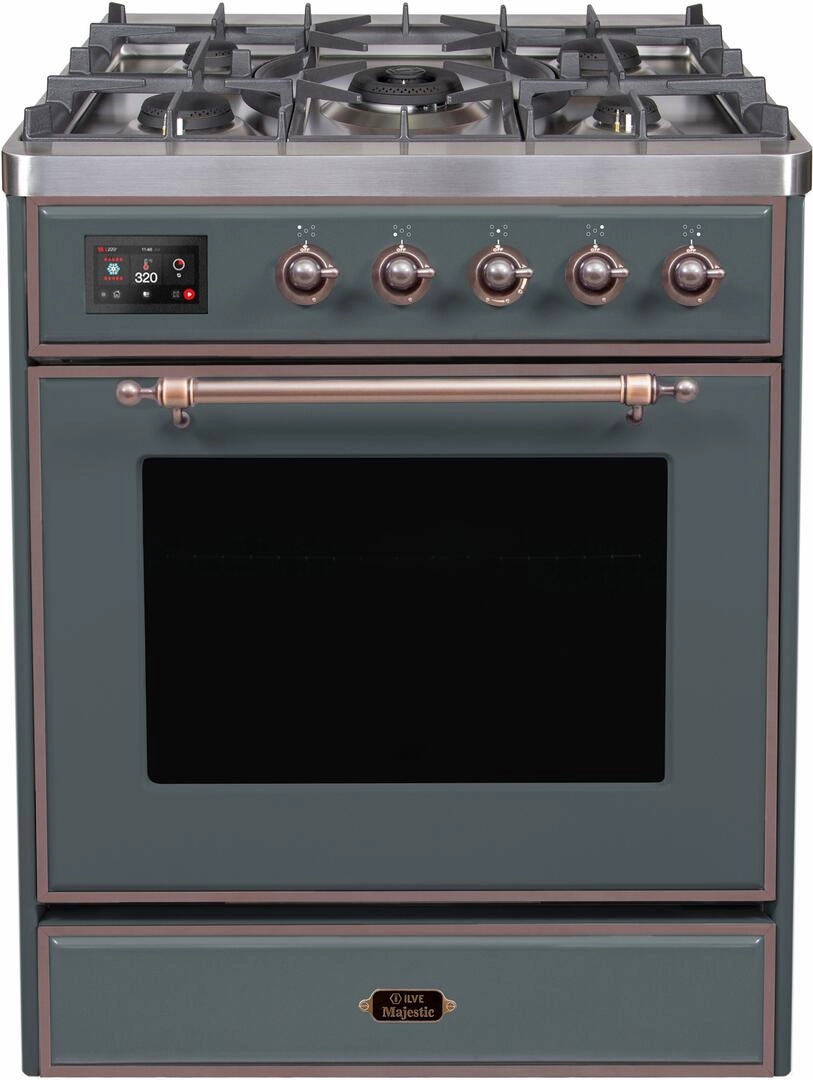 Ilve UM30DNE3BGB Majestic Ii 30 Inch Dual Fuel Natural Gas Freestanding Range In Blue Grey With Bronze Trim Freestanding Ranges freestanding dual fuel range 30 inch