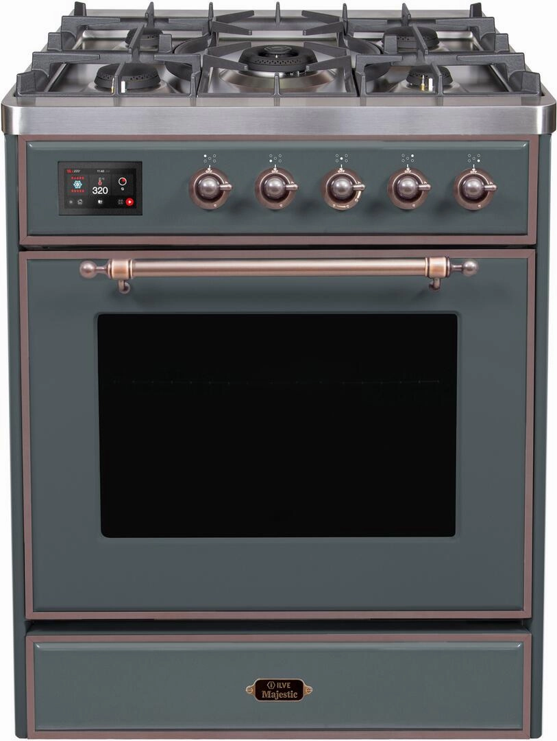 Ilve UM30DNE3BGBLP Majestic Ii 30 Inch Dual Fuel Liquid Propane Freestanding Range In Blue Grey With Bronze Trim Freestanding Ranges freestanding dual fuel range 30 inch