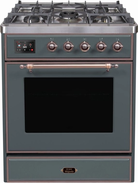 Ilve UM30DNE3BGBLP Majestic Ii 30 Inch Dual Fuel Liquid Propane Freestanding Range In Blue Grey With Bronze Trim Freestanding Ranges freestanding dual fuel range 30 inch