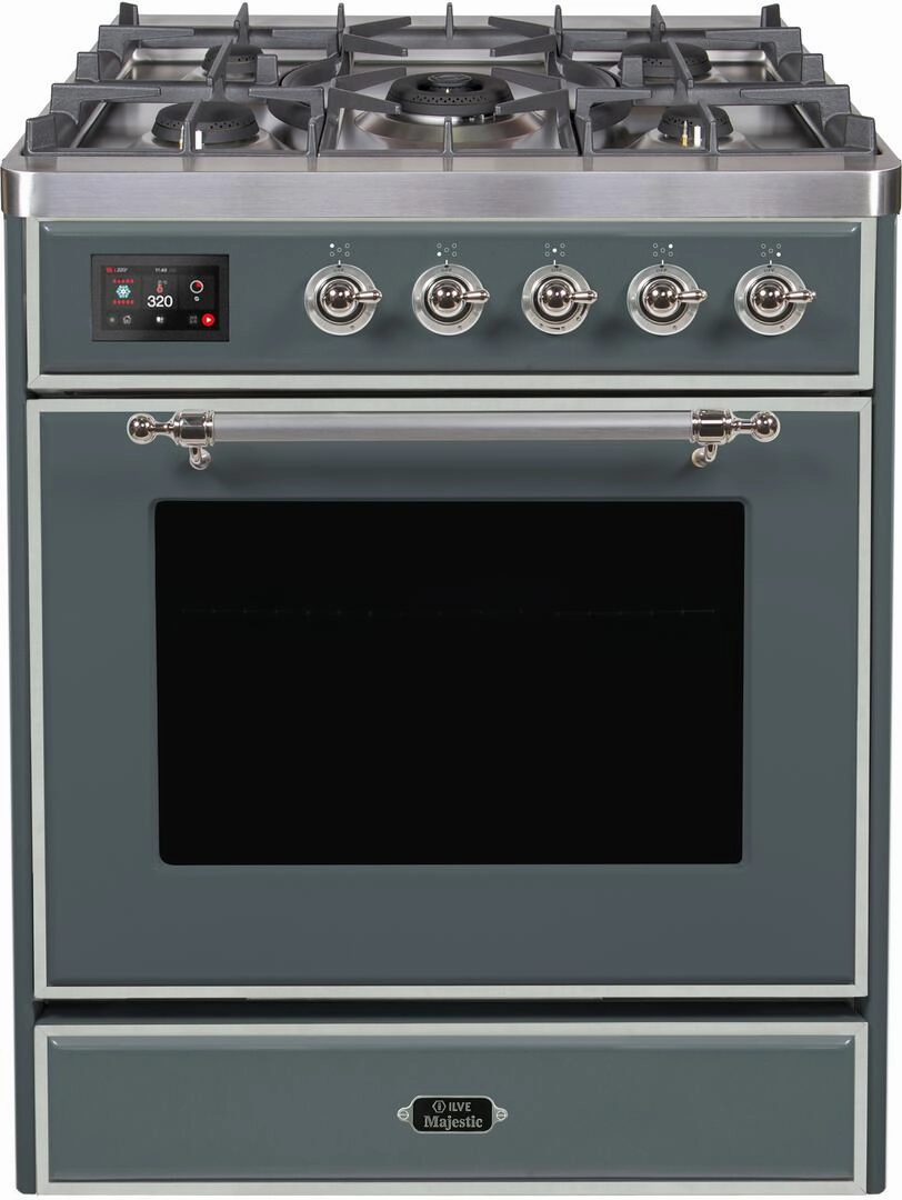 Ilve UM30DNE3BGCLP Majestic Ii 30 Inch Dual Fuel Liquid Propane Freestanding Range In Blue Grey With Chrome Trim Freestanding Ranges freestanding dual fuel range 30 inch