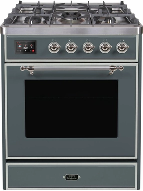 Ilve UM30DNE3BGCLP Majestic Ii 30 Inch Dual Fuel Liquid Propane Freestanding Range In Blue Grey With Chrome Trim Freestanding Ranges freestanding dual fuel range 30 inch