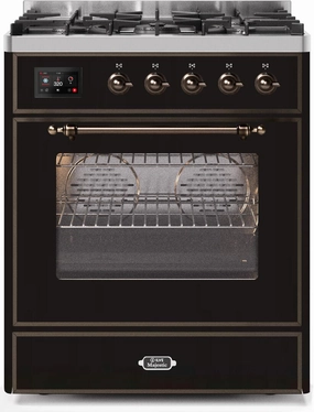 Ilve UM30DNE3BKBLP Majestic Ii 30 Inch Dual Fuel Liquid Propane Freestanding Range In Glossy Black With Bronze Trim Freestanding Ranges freestanding dual fuel range 30 inch