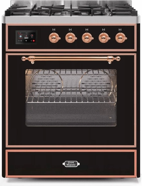 Ilve UM30DNE3BKP Majestic Ii 30 Inch Dual Fuel Natural Gas Freestanding Range In Glossy Black With Copper Trim Freestanding Ranges freestanding dual fuel range 30 inch