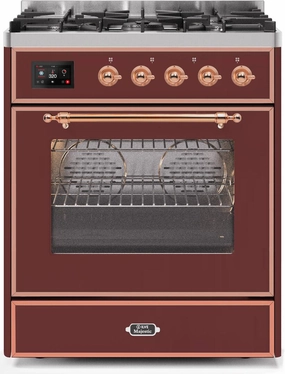 Ilve UM30DNE3BUPLP Majestic Ii 30 Inch Dual Fuel Liquid Propane Freestanding Range In Burgundy With Copper Trim Freestanding Ranges freestanding dual fuel range 30 inch