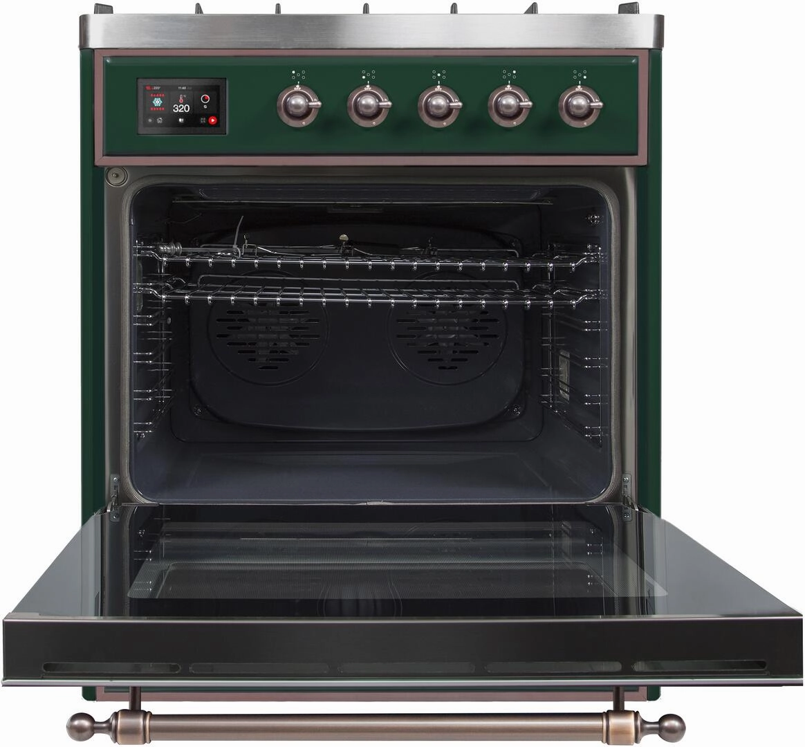 Ilve UM30DNE3EGB Majestic Ii 30 Inch Dual Fuel Natural Gas Freestanding Range In Emerald Green With Bronze Trim