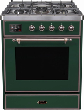 Ilve UM30DNE3EGB Majestic Ii 30 Inch Dual Fuel Natural Gas Freestanding Range In Emerald Green With Bronze Trim Freestanding Ranges freestanding dual fuel range 30 inch