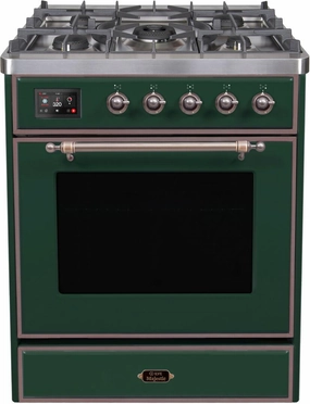 Ilve UM30DNE3EGBLP Majestic Ii 30 Inch Dual Fuel Liquid Propane Freestanding Range In Emerald Green With Bronze Trim Freestanding Ranges freestanding dual fuel range 30 inch
