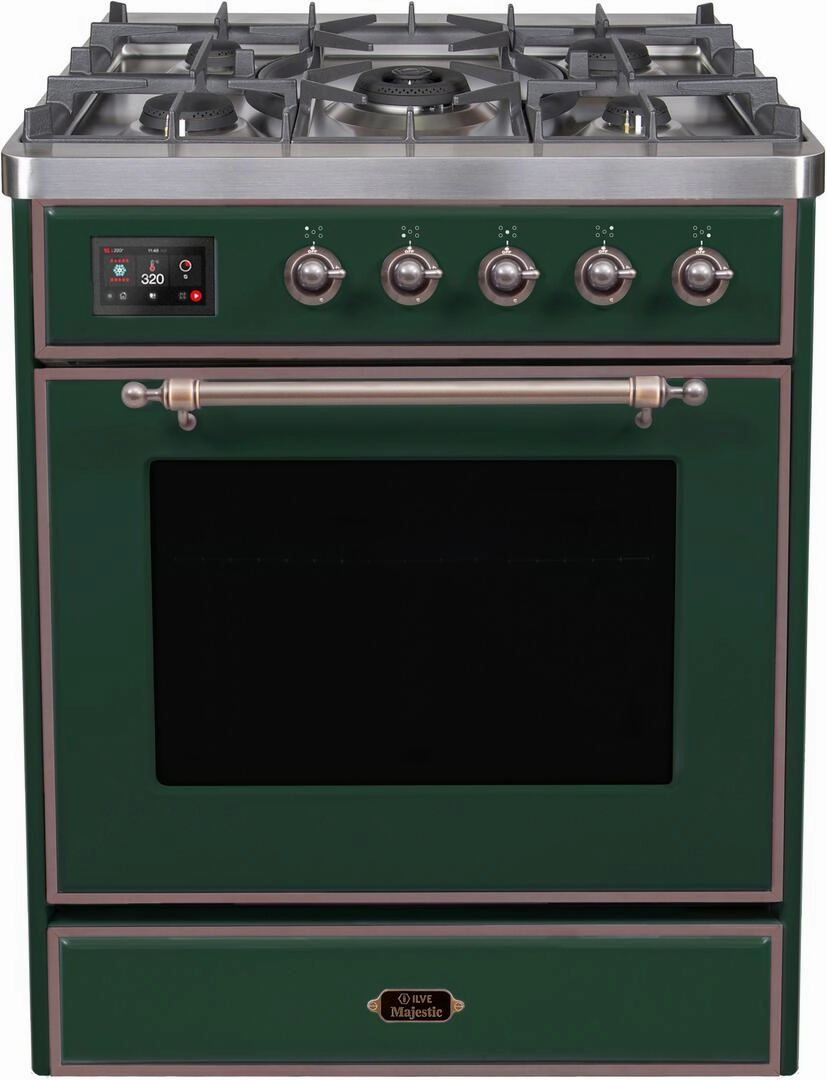 Ilve UM30DNE3EGBLP Majestic Ii 30 Inch Dual Fuel Liquid Propane Freestanding Range In Emerald Green With Bronze Trim Freestanding Ranges freestanding dual fuel range 30 inch