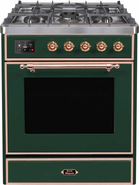 Ilve UM30DNE3EGP Majestic Ii 30 Inch Dual Fuel Natural Gas Freestanding Range In Emerald Green With Copper Trim Freestanding Ranges freestanding dual fuel range 30 inch