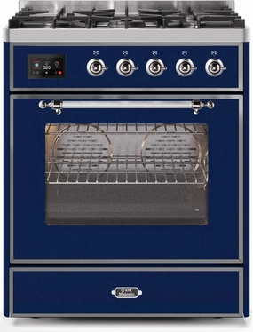 Ilve UM30DNE3MBC Majestic Ii 30 Inch Dual Fuel Natural Gas Freestanding Range In Blue With Chrome Trim Freestanding Ranges freestanding dual fuel range 30 inch