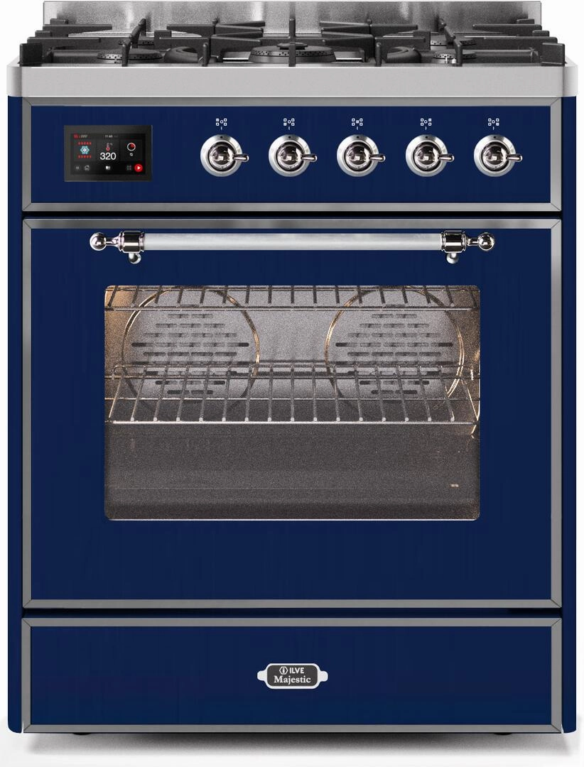Ilve UM30DNE3MBC Majestic Ii 30 Inch Dual Fuel Natural Gas Freestanding Range In Blue With Chrome Trim Freestanding Ranges freestanding dual fuel range 30 inch