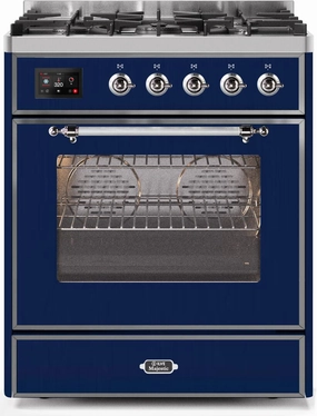 Ilve UM30DNE3MBCLP Majestic Ii 30 Inch Dual Fuel Liquid Propane Freestanding Range In Blue With Chrome Trim Freestanding Ranges freestanding dual fuel range 30 inch