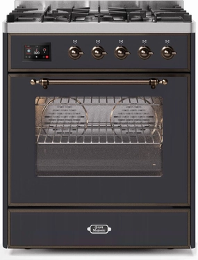 Ilve UM30DNE3MGB Majestic Ii 30 Inch Dual Fuel Natural Gas Freestanding Range In Matte Graphite With Bronze Trim Freestanding Ranges freestanding dual fuel range 30 inch