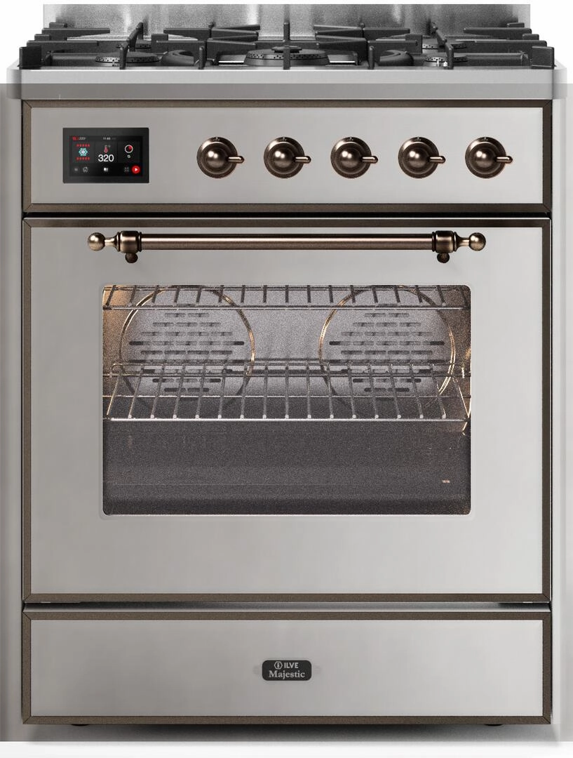 Ilve UM30DNE3SSB Majestic Ii 30 Inch Dual Fuel Natural Gas Freestanding Range In Stainless Steel With Bronze Trim Freestanding Ranges freestanding dual fuel range 30 inch
