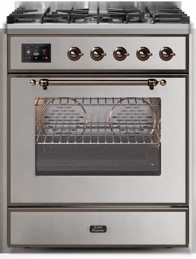 Ilve UM30DNE3SSB Majestic Ii 30 Inch Dual Fuel Natural Gas Freestanding Range In Stainless Steel With Bronze Trim Freestanding Ranges freestanding dual fuel range 30 inch
