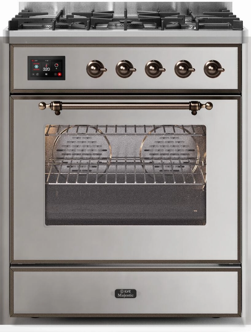 Ilve UM30DNE3SSBLP Majestic Ii 30 Inch Dual Fuel Liquid Propane Freestanding Range In Stainless Steel With Bronze Trim Freestanding Ranges freestanding dual fuel range 30 inch