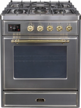 Ilve UM30DNE3SSGLP Majestic Ii 30 Inch Dual Fuel Liquid Propane Freestanding Range In Stainless Steel With Brass Trim Freestanding Ranges freestanding dual fuel range 30 inch