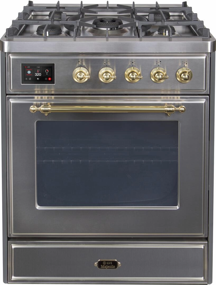 Ilve UM30DNE3SSGLP Majestic Ii 30 Inch Dual Fuel Liquid Propane Freestanding Range In Stainless Steel With Brass Trim Freestanding Ranges freestanding dual fuel range 30 inch