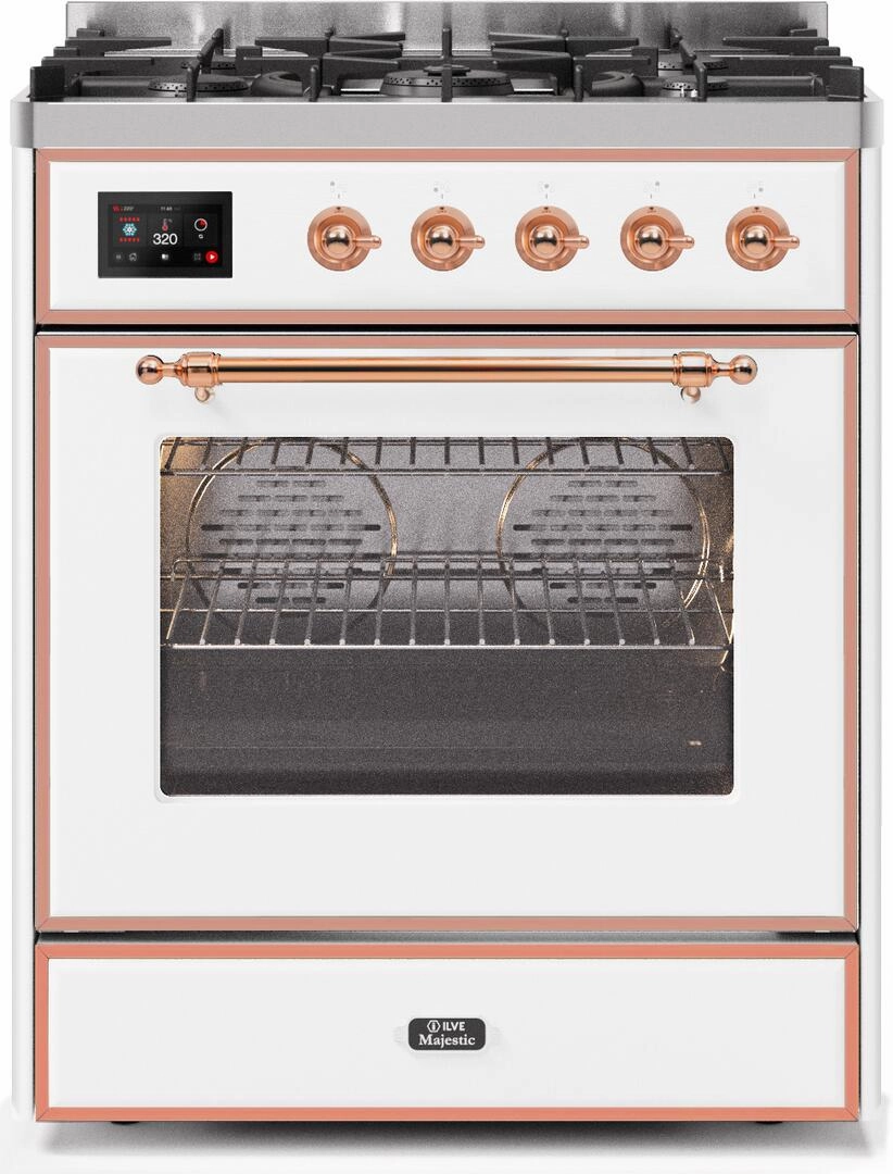 Ilve UM30DNE3WHP Majestic Ii 30 Inch Dual Fuel Natural Gas Freestanding Range In White With Copper Trim Freestanding Ranges freestanding dual fuel range 30 inch