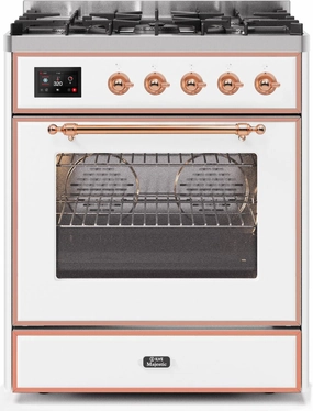 Ilve UM30DNE3WHPLP Majestic Ii 30 Inch Dual Fuel Liquid Propane Freestanding Range In White With Copper Trim Freestanding Ranges freestanding dual fuel range 30 inch