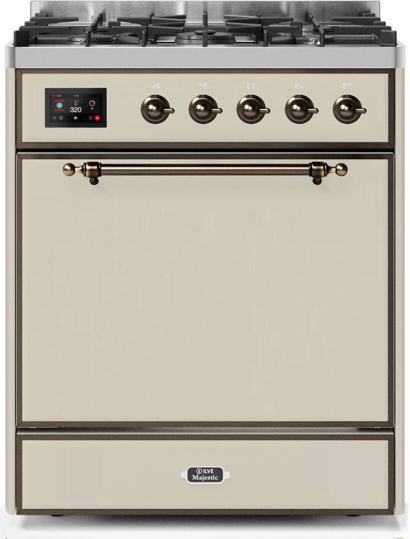Ilve UM30DQNE3AWBLP Majestic Ii 30 Inch Dual Fuel Liquid Propane Freestanding Range In Antique White With Bronze Trim Freestanding Ranges freestanding dual fuel range 30 inch