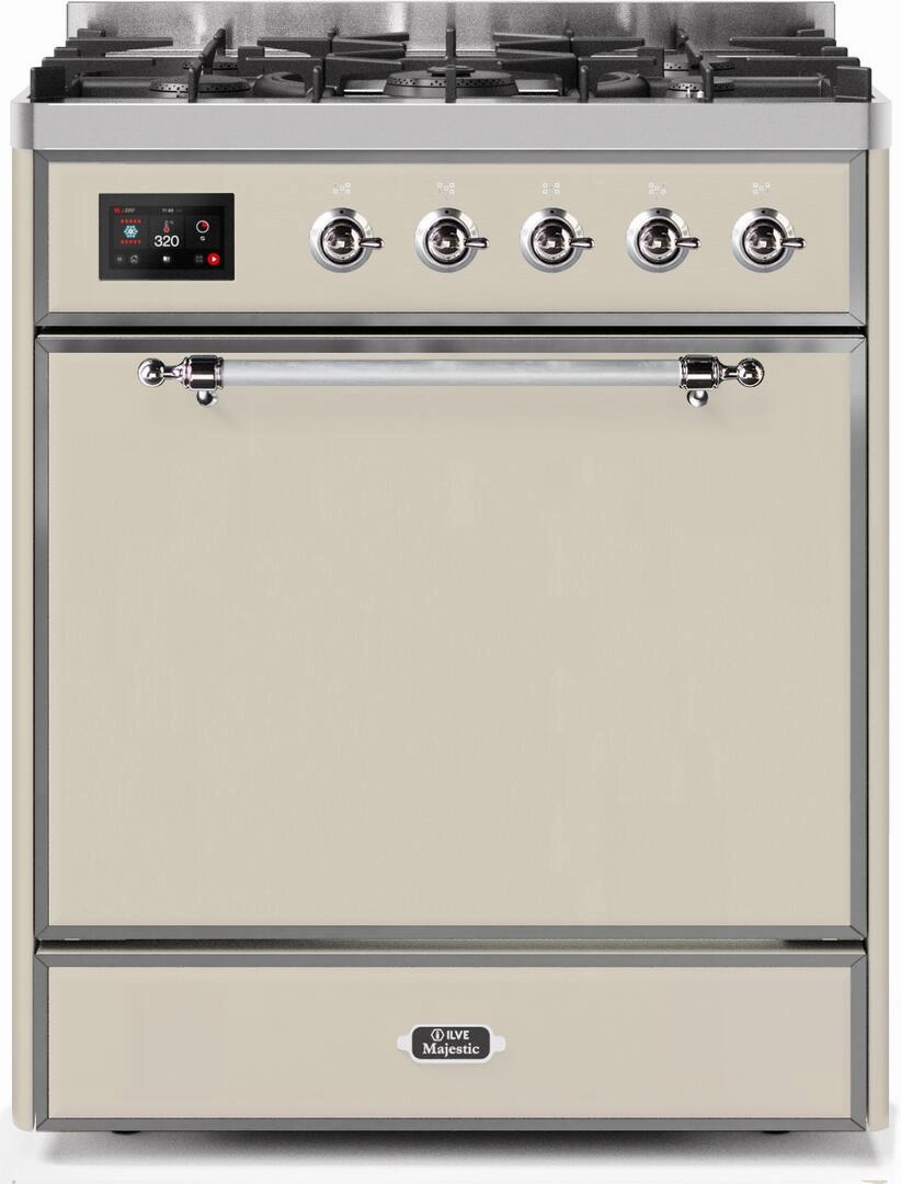 Ilve UM30DQNE3AWCLP Majestic Ii 30 Inch Dual Fuel Liquid Propane Freestanding Range In Antique White With Chrome Trim Freestanding Ranges freestanding dual fuel range 30 inch