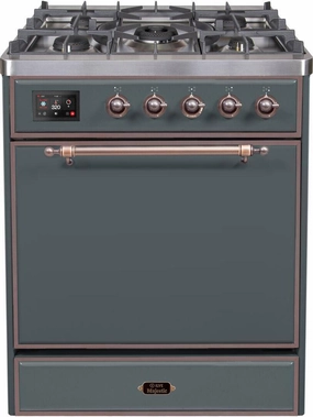 Ilve UM30DQNE3BGB Majestic Ii 30 Inch Dual Fuel Natural Gas Freestanding Range In Blue Grey With Bronze Trim Freestanding Ranges freestanding dual fuel range 30 inch
