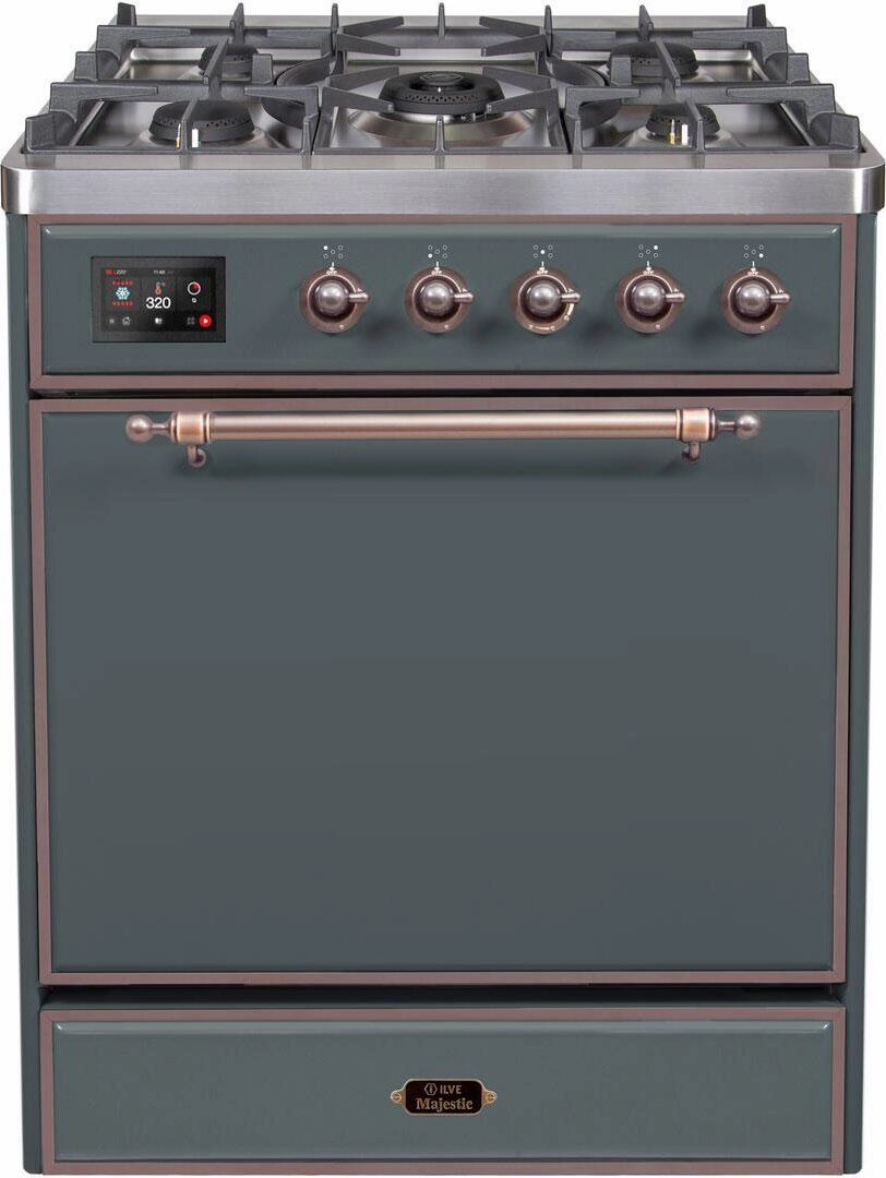 Ilve UM30DQNE3BGB Majestic Ii 30 Inch Dual Fuel Natural Gas Freestanding Range In Blue Grey With Bronze Trim Freestanding Ranges freestanding dual fuel range 30 inch