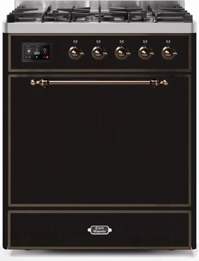 Ilve UM30DQNE3BKBLP Majestic Ii 30 Inch Dual Fuel Liquid Propane Freestanding Range In Glossy Black With Bronze Trim Freestanding Ranges freestanding dual fuel range 30 inch