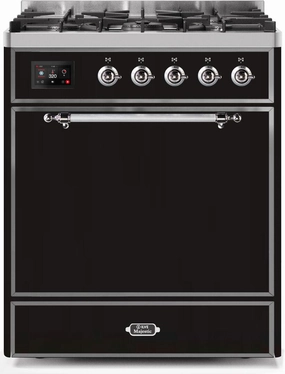 Ilve UM30DQNE3BKCLP Majestic Ii 30 Inch Dual Fuel Liquid Propane Freestanding Range In Glossy Black With Chrome Trim Freestanding Ranges freestanding dual fuel range 30 inch