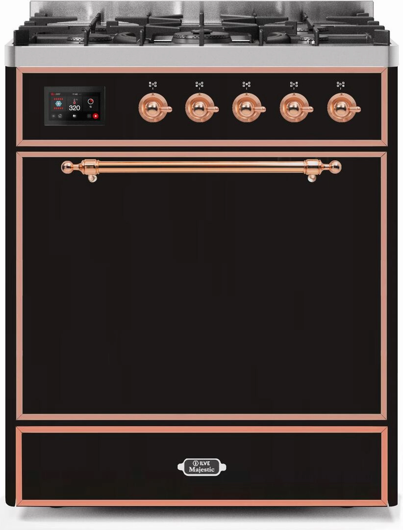 Ilve UM30DQNE3BKPLP Majestic Ii 30 Inch Dual Fuel Liquid Propane Freestanding Range In Glossy Black With Copper Trim Freestanding Ranges freestanding dual fuel range 30 inch