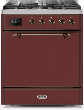 Ilve UM30DQNE3BUB Majestic Ii 30 Inch Dual Fuel Natural Gas Freestanding Range In Burgundy With Bronze Trim Freestanding Ranges freestanding dual fuel range 30 inch