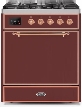 Ilve UM30DQNE3BUP Majestic Ii 30 Inch Dual Fuel Natural Gas Freestanding Range In Burgundy With Copper Trim Freestanding Ranges freestanding dual fuel range 30 inch