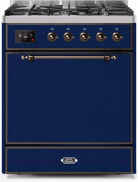 Ilve UM30DQNE3MBB Majestic Ii 30 Inch Dual Fuel Natural Gas Freestanding Range In Blue With Bronze Trim Freestanding Ranges freestanding dual fuel range 30 inch