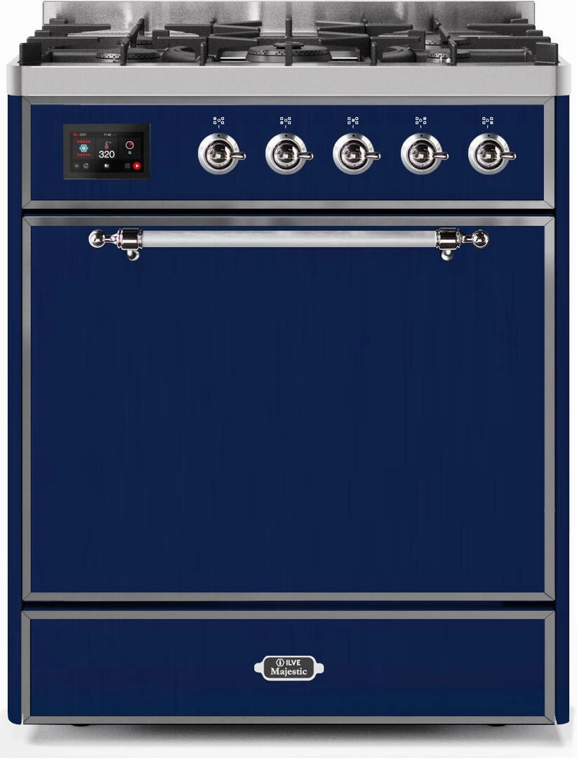 Ilve UM30DQNE3MBCLP Majestic Ii 30 Inch Dual Fuel Liquid Propane Freestanding Range In Blue With Chrome Trim Freestanding Ranges freestanding dual fuel range 30 inch